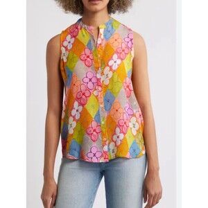 Apny Women’s Blouse Cupro Rayon Boxy  Shirt Button  Up Top Artsy Art $108 medium